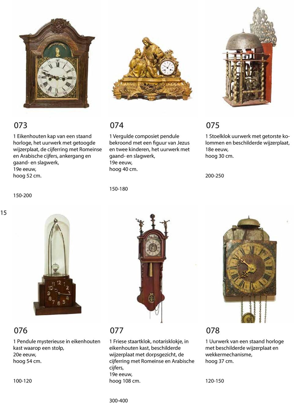 150-180 075 1 Stoelklok uurwerk met getorste kolommen en beschilderde wijzerplaat, 18e eeuw, hoog 30 cm.