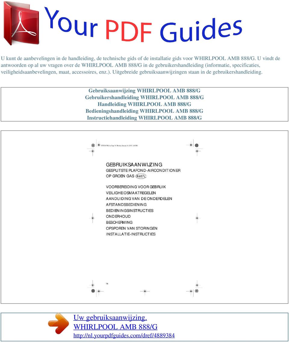 Uw gebruiksaanwijzing. WHIRLPOOL AMB 888/G - PDF Free Download