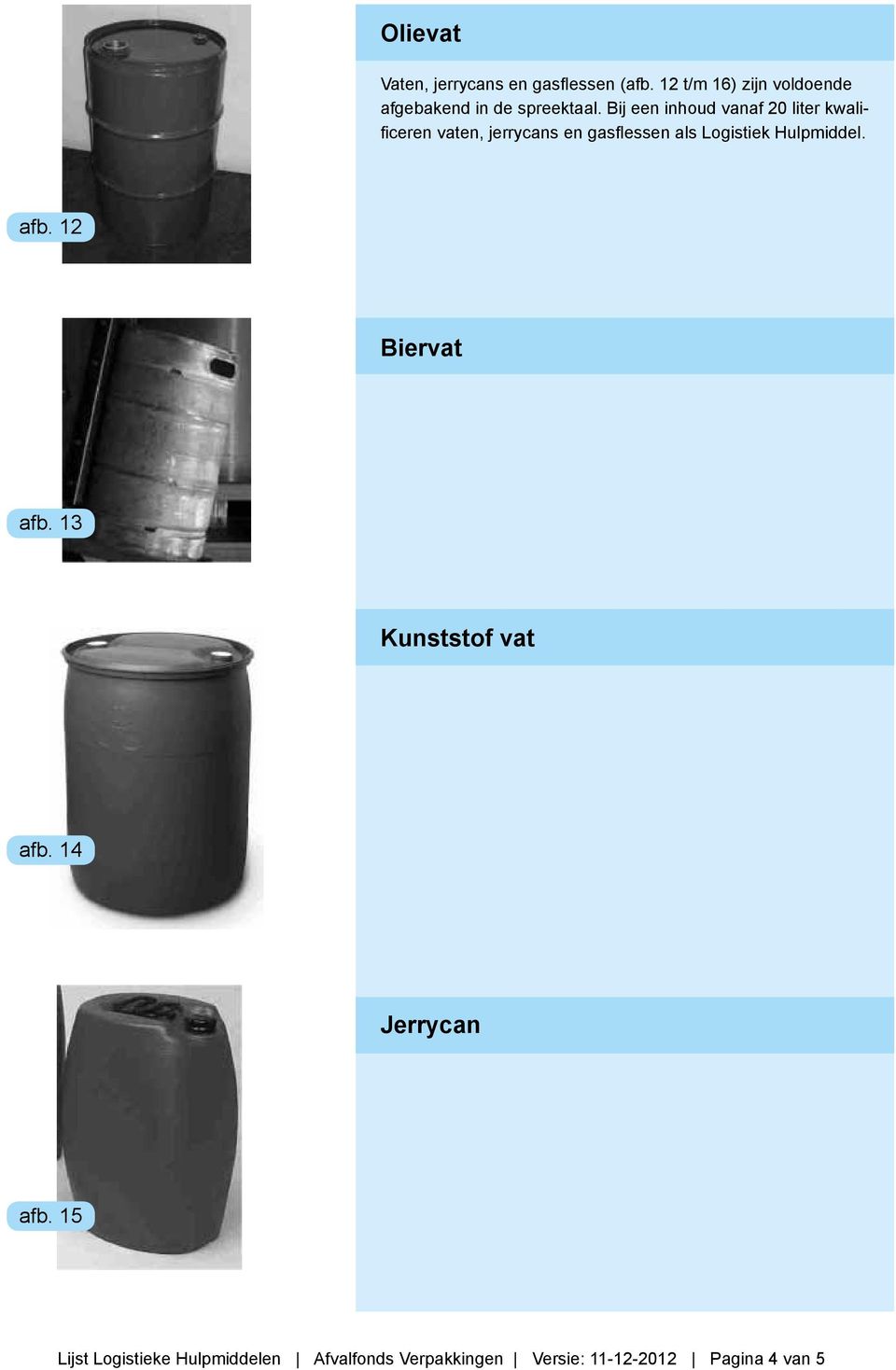 Bij een inhoud vanaf 20 liter kwalificeren vaten, jerrycans en gasflessen als Logistiek