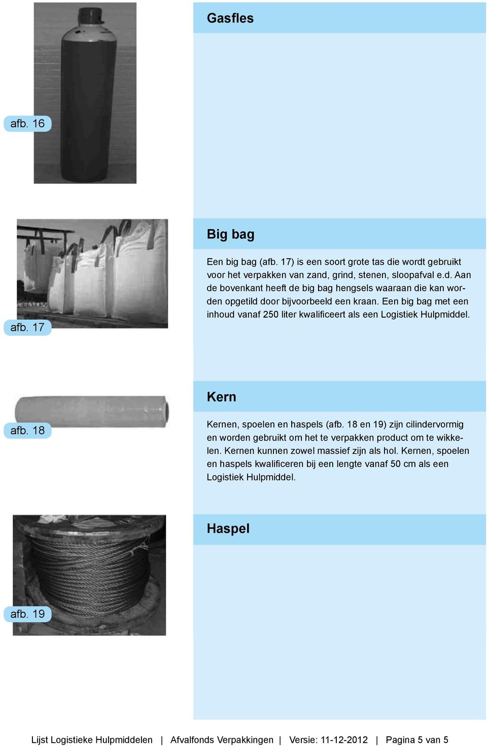 Een big bag met een inhoud vanaf 250 liter kwalificeert als een Logistiek Hulpmiddel. Kern afb. 18 Kernen, spoelen en haspels (afb.