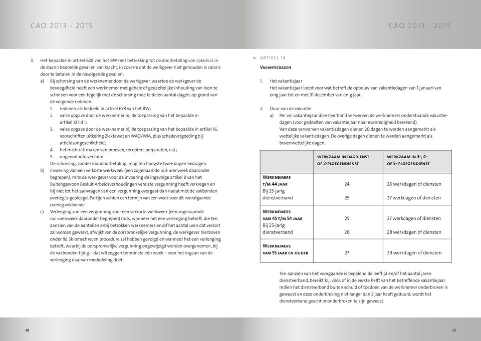 schorsen voor een tegelijk met de schorsing mee te delen aantal dagen, op grond van de volgende redenen: 1. redenen als bedoeld in artikel 678 van het BW; 2.