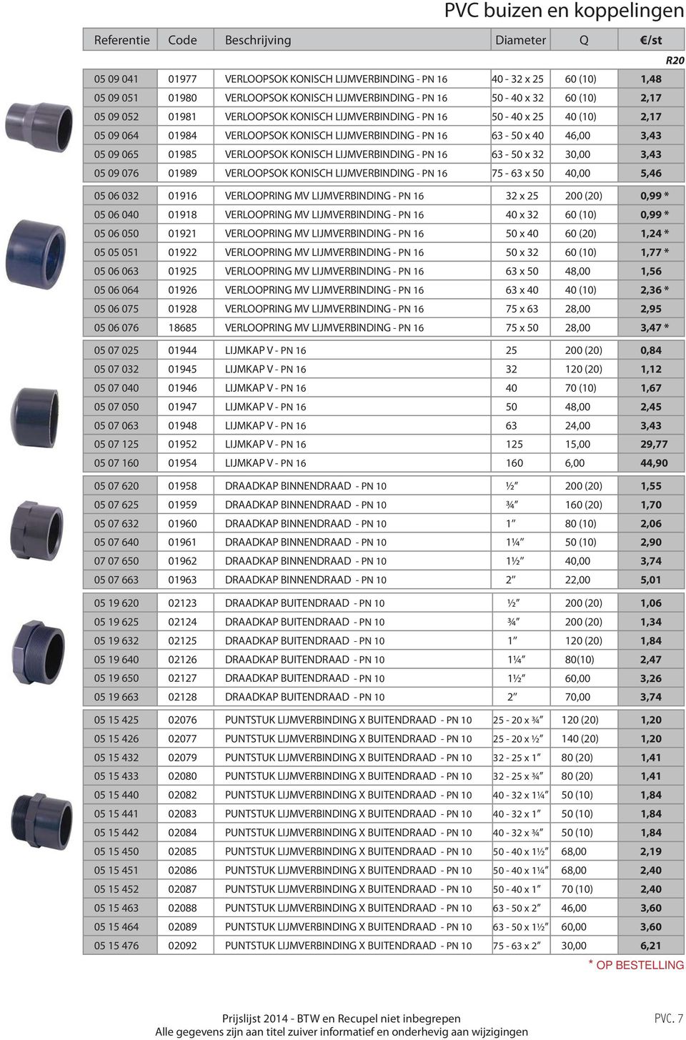 KONISCH LIJMVERBINDING - PN 16 63-50 x 32 30,00 3,43 05 09 076 01989 VERLOOPSOK KONISCH LIJMVERBINDING - PN 16 75-63 x 50 40,00 5,46 05 06 032 01916 VERLOOPRING MV LIJMVERBINDING - PN 16 32 x 25 200