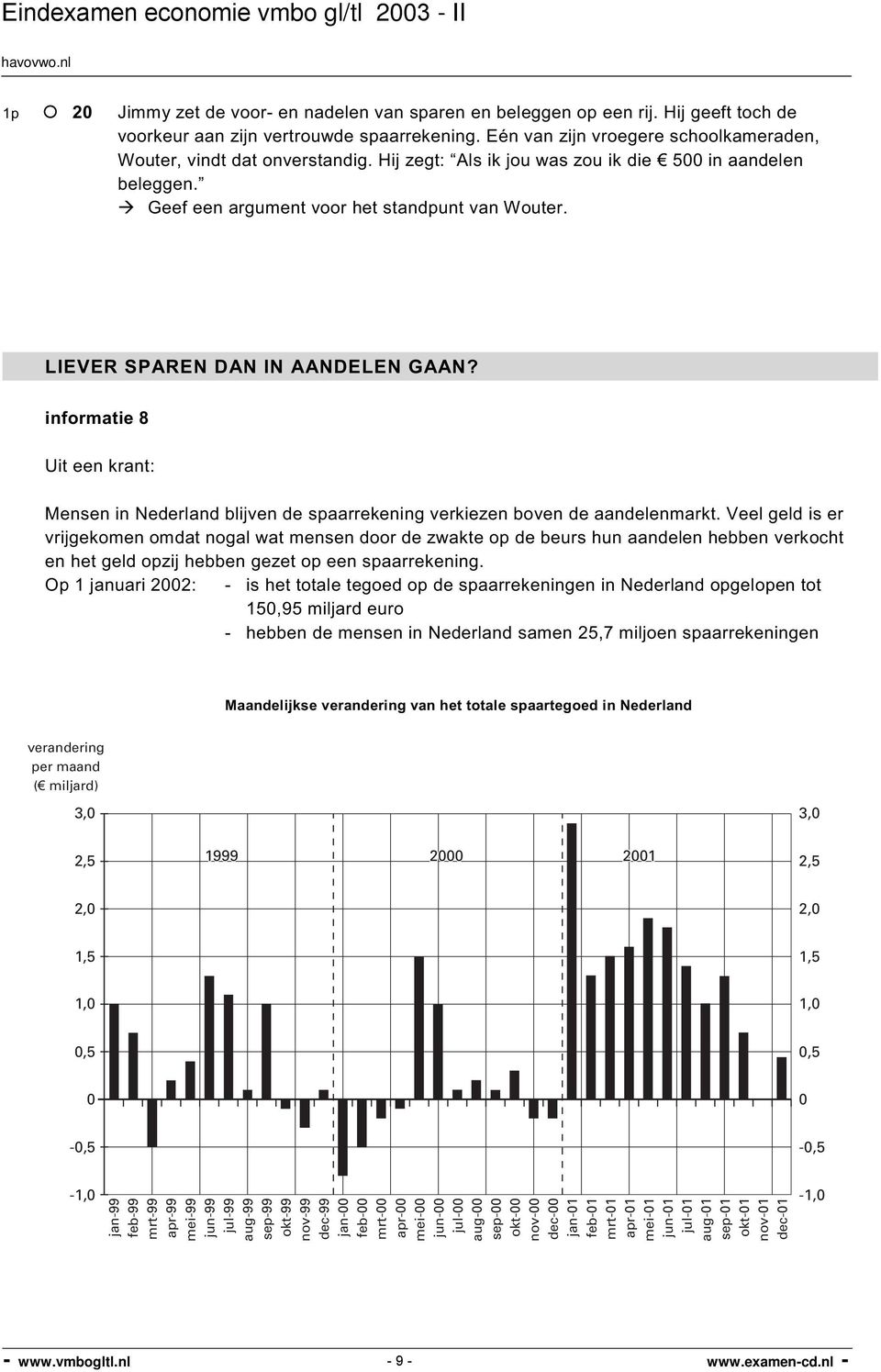 LIEVER SPAREN DAN IN AANDELEN GAAN? informatie 8 Uit een krant: Mensen in Nederland blijven de spaarrekening verkiezen boven de aandelenmarkt.