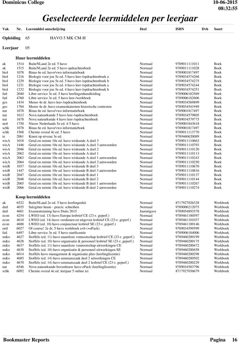 4 havo leer-/opdrachtenboek b fatl 2040 Libre service 3e ed. 5 havo leerlingenhandleiding fatl 4760 Libre service 3e ed. 5 havo leer-/werkboek ges 1434 Memo 4e dr.