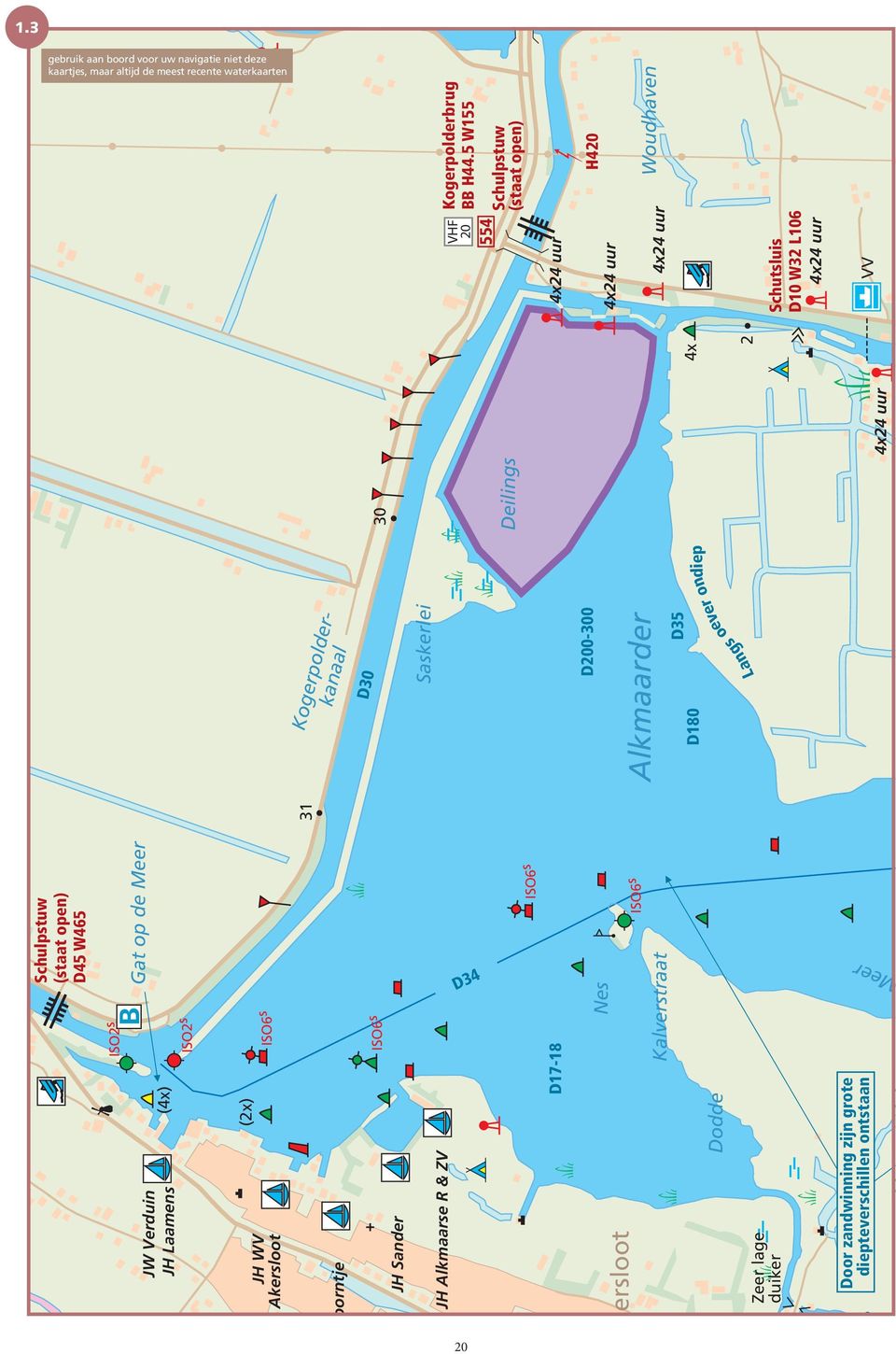 3 Legenda aanbevolen vaarroute gebruik aan boord voor uw navigatie niet deze kaartjes, maar altijd de meest recente waterkaarten D30 ISO6 s D200-300 JH 't Hoorntje D180 ISO6 s D35 4x24