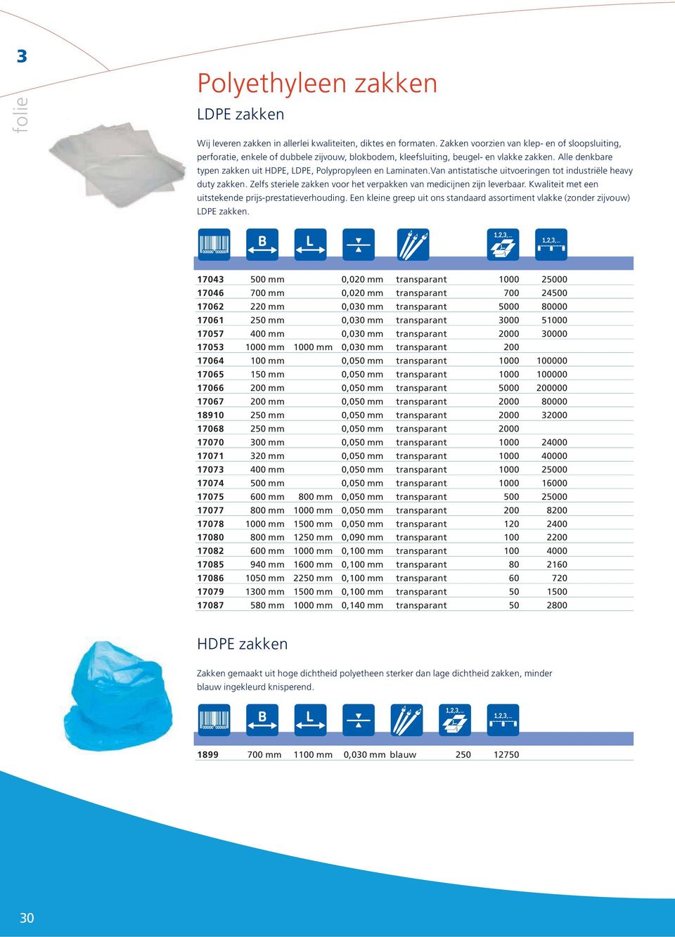 Alle denkbare typen zakken uit HDPE, LDPE, Polypropyleen en Laminaten.Van antistatische uitvoeringen tot industriële heavy duty zakken.
