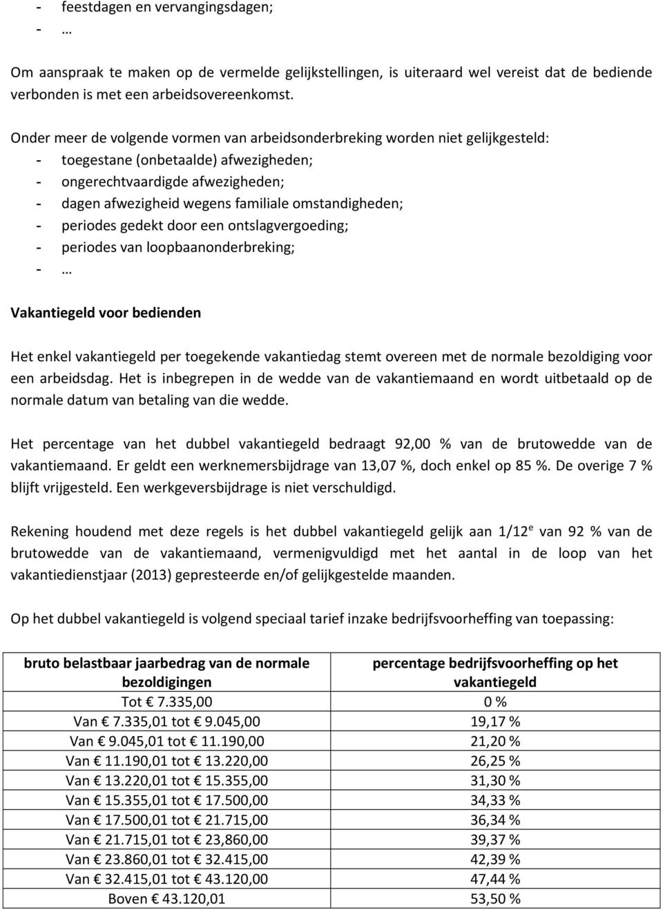 omstandigheden; - periodes gedekt door een ontslagvergoeding; - periodes van loopbaanonderbreking; - Vakantiegeld voor bedienden Het enkel vakantiegeld per toegekende vakantiedag stemt overeen met de