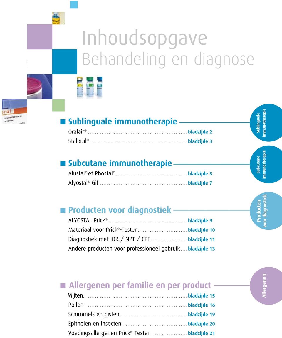..bladzijde 10 Sublinguale immunotherapie Subcutane immunotherapie Producten voor diagnostiek Diagnostiek met IDR / NPT / CPT.