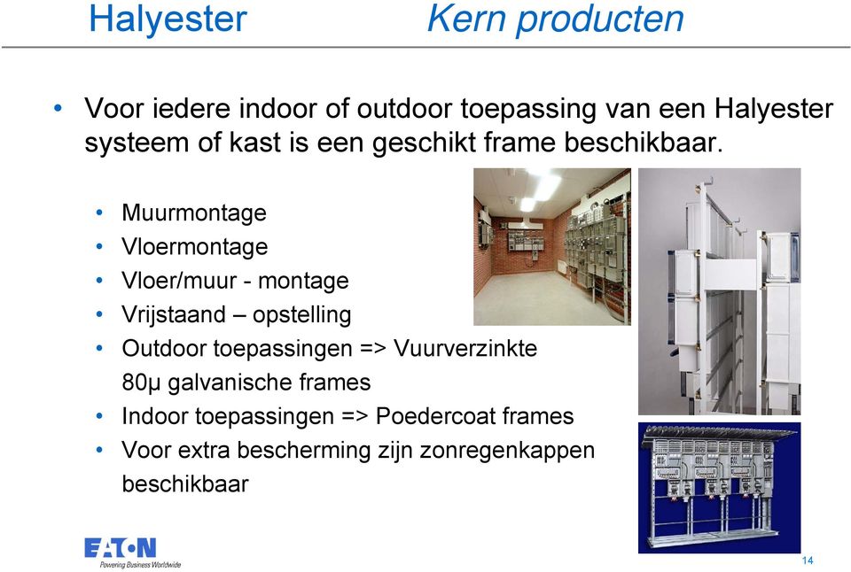 Muurmontage Vloermontage Vloer/muur - montage Vrijstaand opstelling Outdoor toepassingen =>