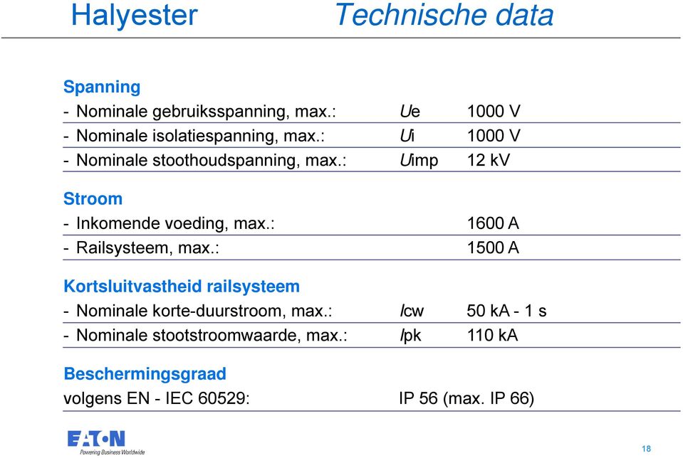 : Uimp 12 kv Stroom - Inkomende voeding, max.: 1600 A - Railsysteem, max.