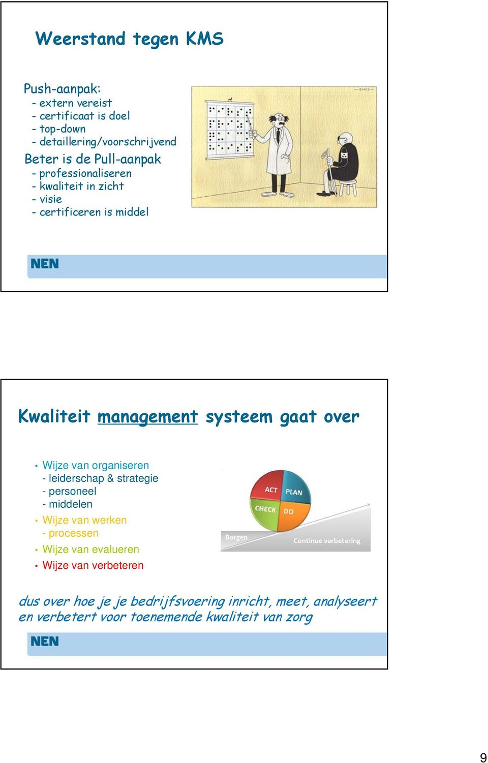 over Wijze van organiseren - leiderschap & strategie t - personeel - middelen Wijze van werken - processen Wijze van evalueren