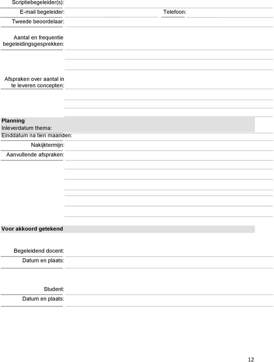 Planning Inleverdatum thema: Einddatum na tien maanden: Nakijktermijn: Aanvullende