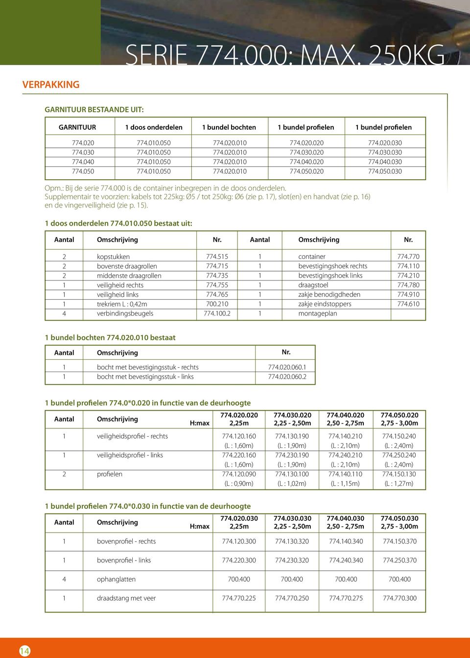 6) en de vingerveiligheid (zie p. 5). doos onderdelen 774.00.050 bestaat uit: Aantal Omschrijving Nr.