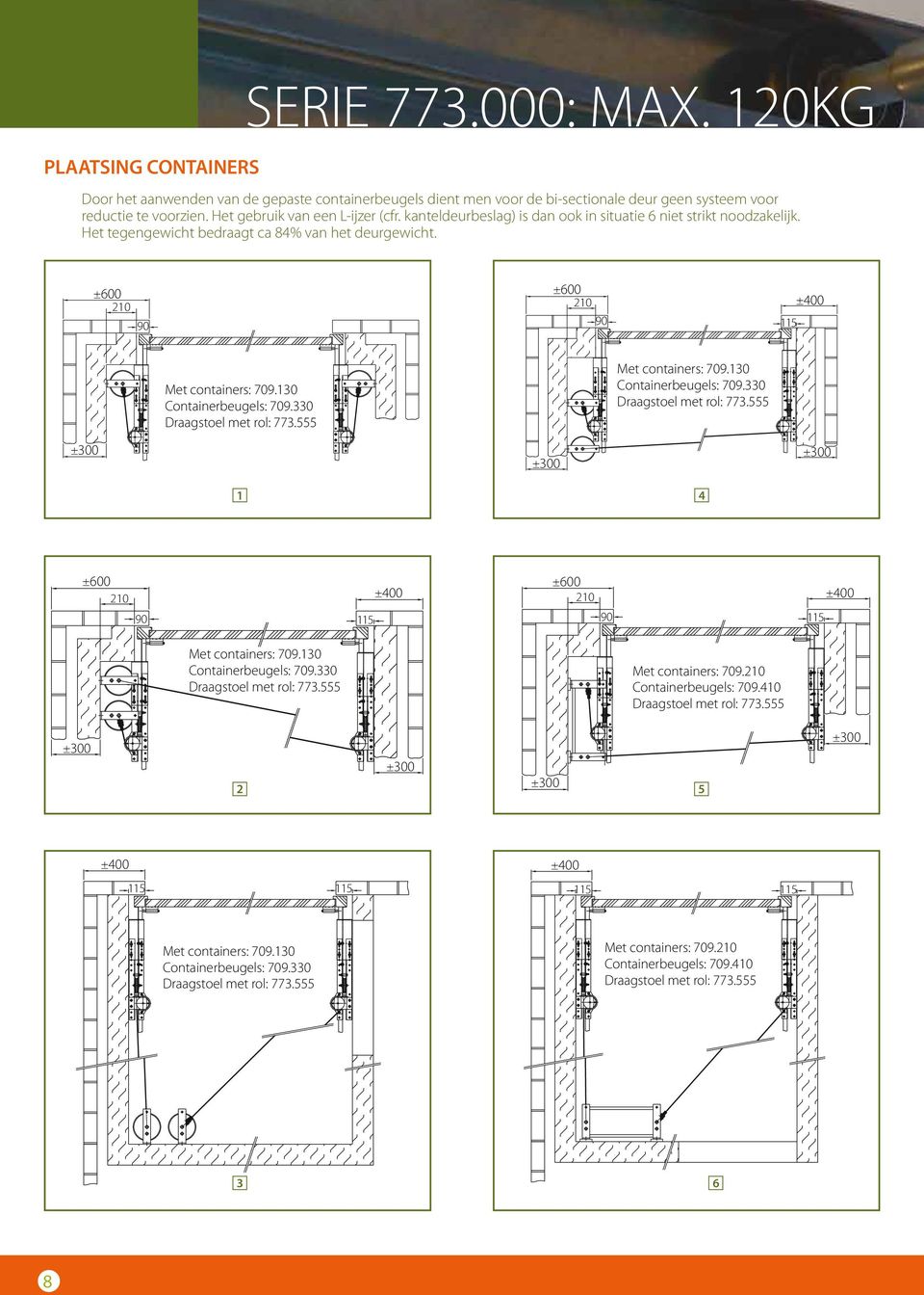 ±600 0 90 ±600 0 90 ±400 5 Met containers: 709.30 Containerbeugels: 709.330 Draagstoel met rol: 773.555 Met containers: 709.30 Containerbeugels: 709.330 Draagstoel met rol: 773.555 ±300 ±300 ±300 4 ±600 0 90 5 ±400 ±600 0 90 5 ±400 Met containers: 709.