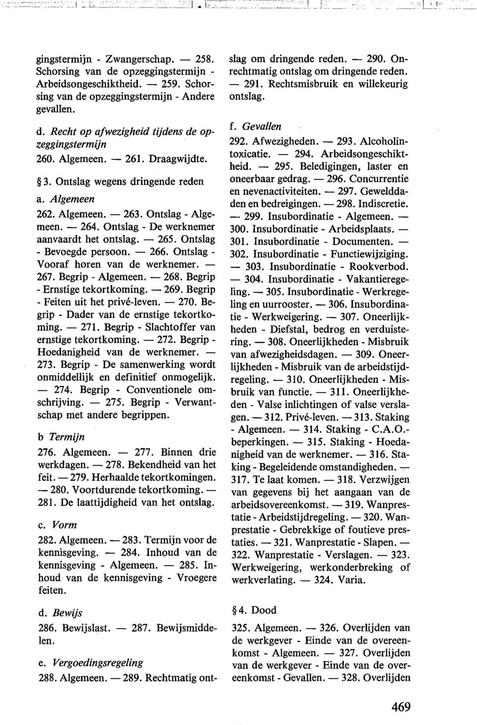 Ontslag - Bevoegde persoon. - 266. Ontslag - Vooraf horen van de werknemer. - 267. Begrip- Algemeen. - 268. Begrip - Ernstige tekortkoming.- 269. Begrip - Feiten uit het prive-leven. - 270.