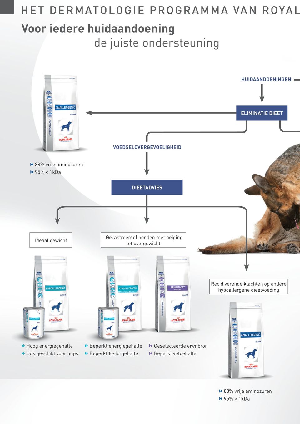 overgewicht Recidiverende klachten op andere hypoallergene dieetvoeding x Hoog energiegehalte x Ook geschikt voor pups x