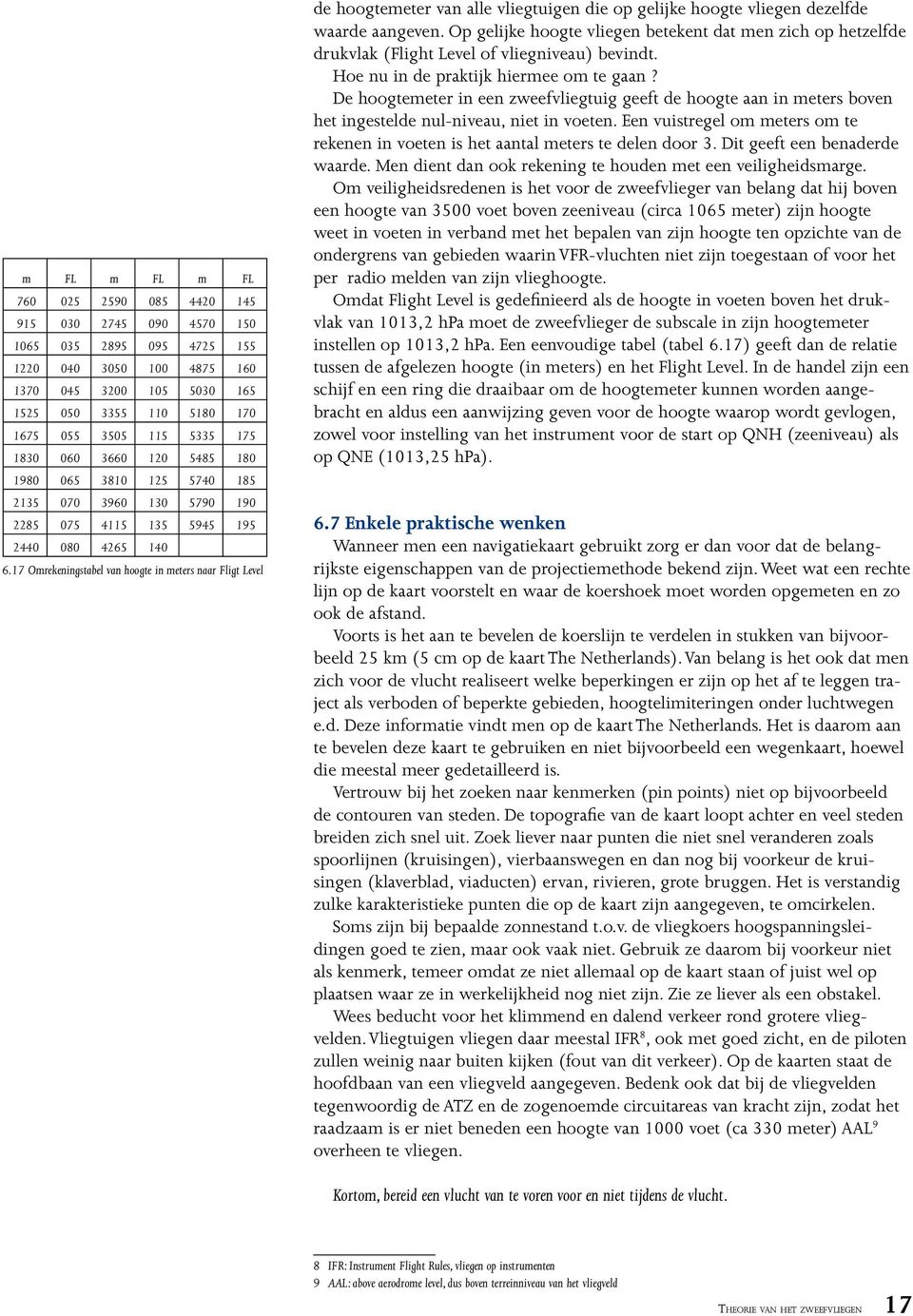 17 Omrekeningstabel van hoogte in meters naar Fligt Level de hoogtemeter van alle vliegtuigen die op gelijke hoogte vliegen dezelfde waarde aangeven.