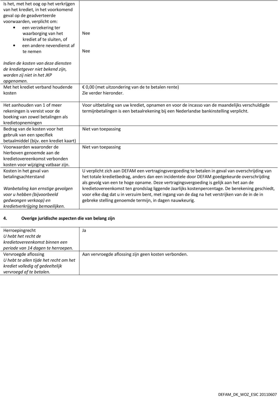 Met het krediet verband houdende kosten Het aanhouden van 1 of meer rekeningen is vereist voor de boeking van zowel betalingen als kredietopnemingen Bedrag van de kosten voor het gebruik van een