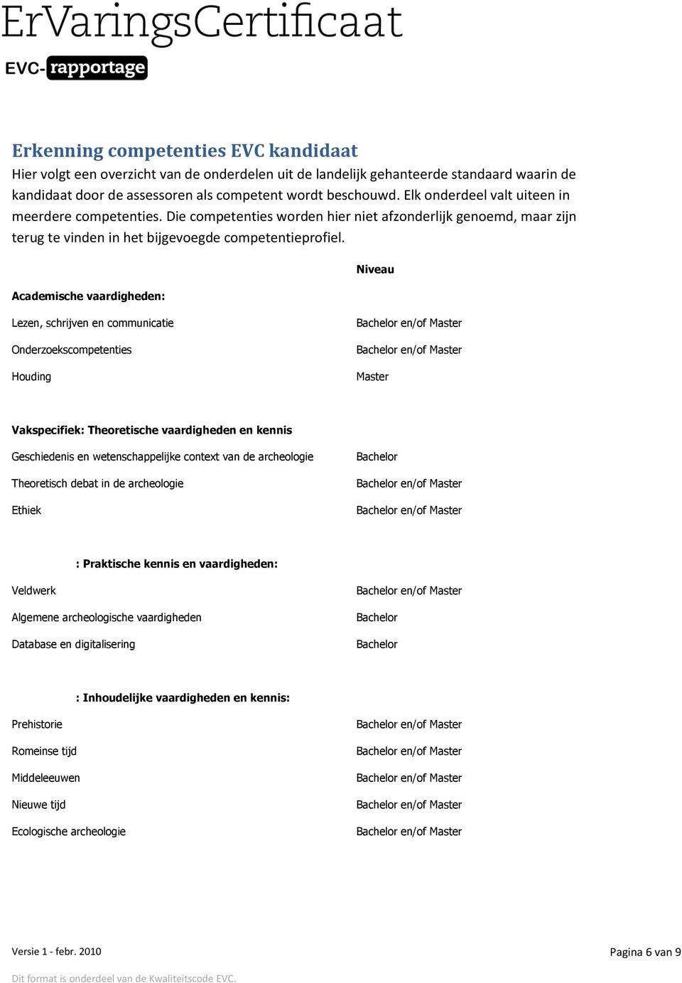 Academische vaardigheden: Niveau Lezen, schrijven en communicatie Onderzoekscompetenties Houding Master Vakspecifiek: Theoretische vaardigheden en kennis Geschiedenis en wetenschappelijke context van