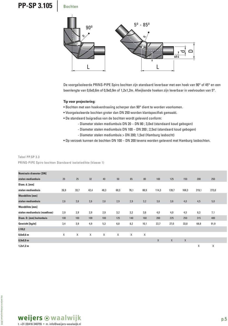 Voorgeisoleerde bochten groter dan DN 250 worden klantspecifiek gemaakt.