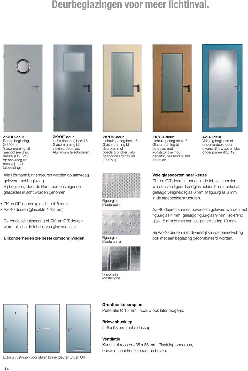 ZK/OIT-deur Lichtuitsparing beeld 6 Glasomraming bij deurblad met poedergrondverf: alu geanodiseerd naturel (E6/EV1).