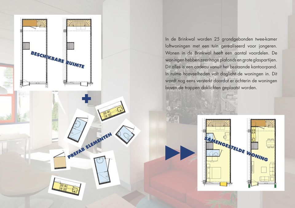 Dit alles is een cadeau vanuit het bestaande kantoorpand. In ruime hoeveelheden valt daglicht de woningen in.