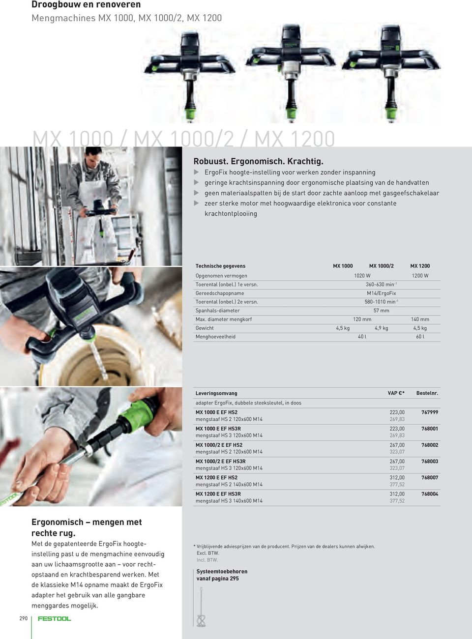 gasgeefschakelaar u zeer sterke motor met hoogwaardige elektronica voor constante krachtontplooiing Technische gegevens MX 1000 MX 1000/2 MX 1200 Opgenomen vermogen 1020 W 1200 W Toerental (onbel.