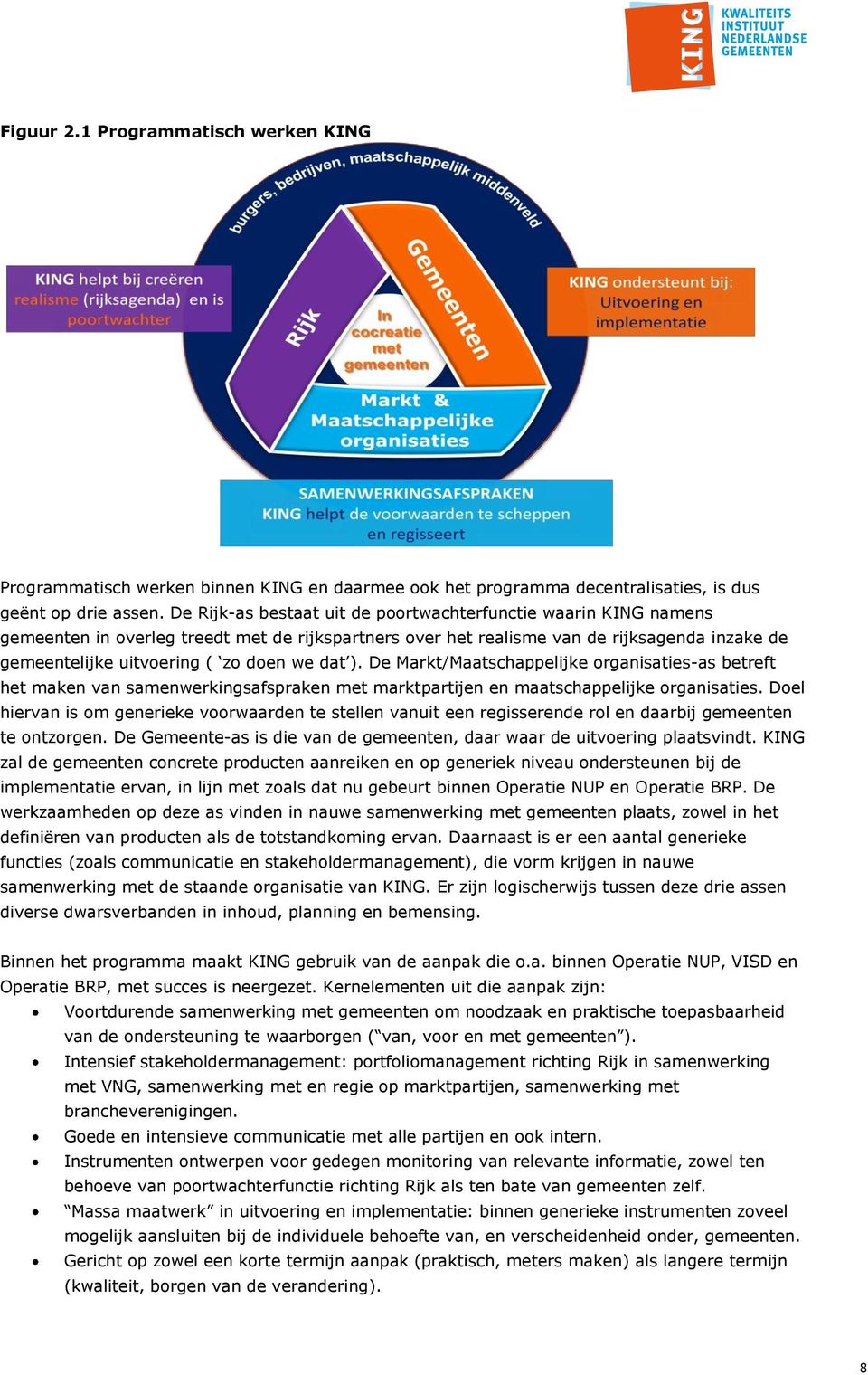 dat ). De Markt/Maatschappelijke organisaties-as betreft het maken van samenwerkingsafspraken met marktpartijen en maatschappelijke organisaties.