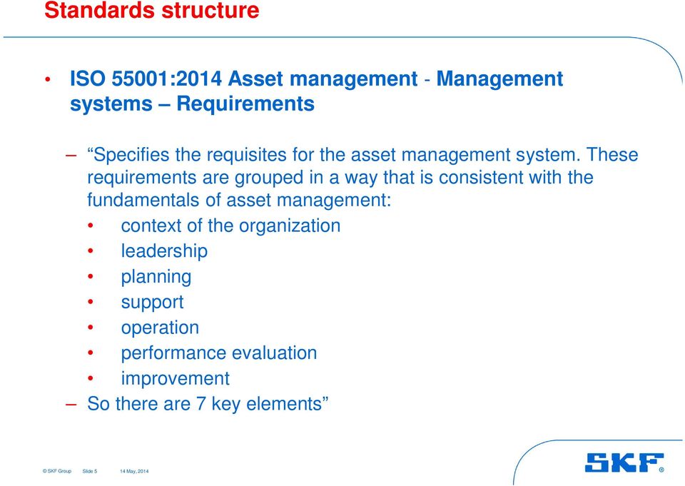These requirements are grouped in a way that is consistent with the fundamentals of asset