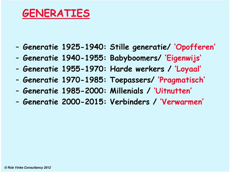 / Loyaal Generatie 1970-1985: Toepassers/ Pragmatisch Generatie