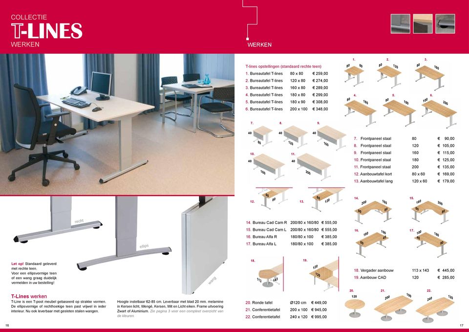 Frontpaneel staal 1 125,00 1 Frontpaneel staal 135,00 12. Aanbouwtafel kort x 169,00 13. Aanbouwtafel lang x 179,00 12. 13. 14. 15. recht 14. Bureau Cad Cam R / x / 555,00 ellips 15.