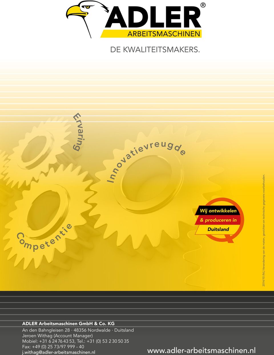 technische gegevens voorbehouden. ADLER Arbeitsmaschinen GmbH & Co.