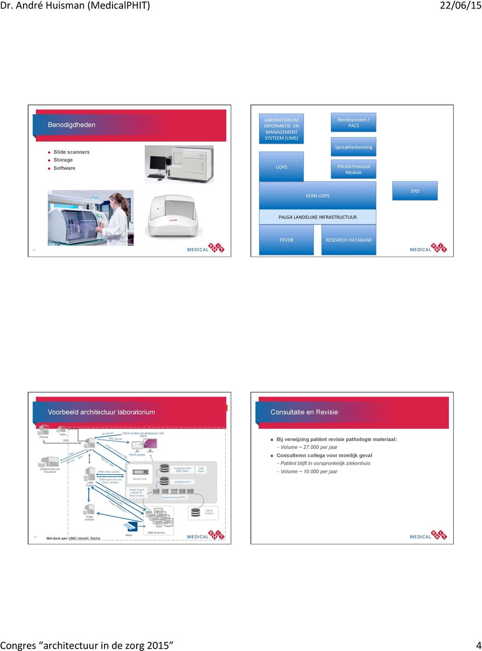 XML Pat info XML URL launch ORM status update PACS worklist and desktopsync with UDPS PACS worklist ImageServer/fs EMC isilon ILM Rules Bij verwijzing patiënt revisie pathologie materiaal: - Volume ~