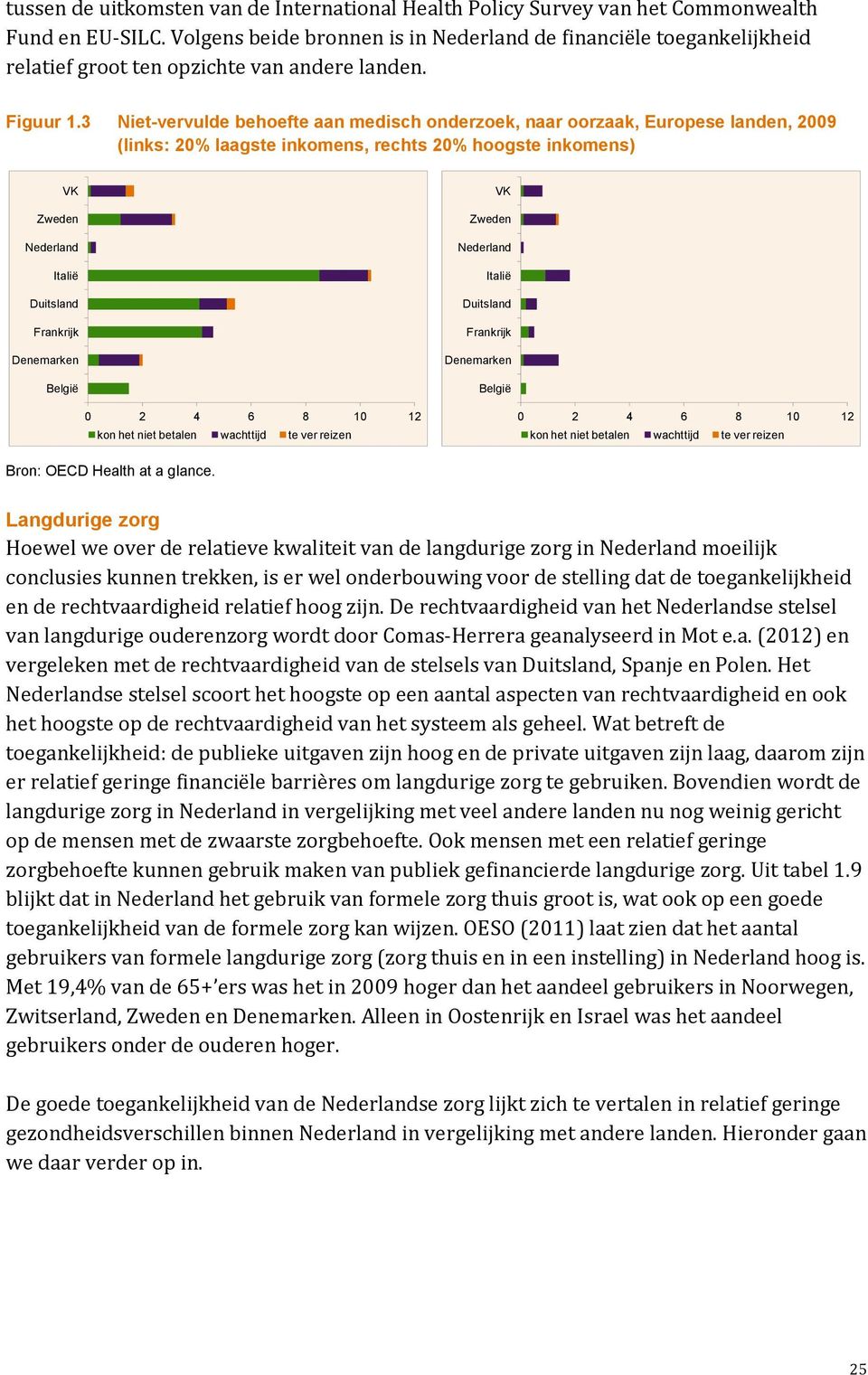 3 Niet-vervulde behoefte aan medisch onderzoek, naar oorzaak, Europese landen, 2009 (links: 20% laagste inkomens, rechts 20% hoogste inkomens) VK Zweden Nederland Italië Duitsland Frankrijk