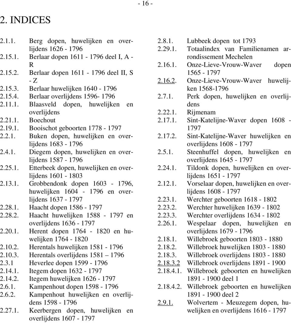 4.1. Diegem dopen, huwelijken en overlijdens 1587-1796 2.25.1. Etterbeek dopen, huwelijken en overlijdens 1601-1803 2.13.1. Grobbendonk dopen 1603-1796, huwelijken 1604-1796 en overlijdens 1637-1797 2.