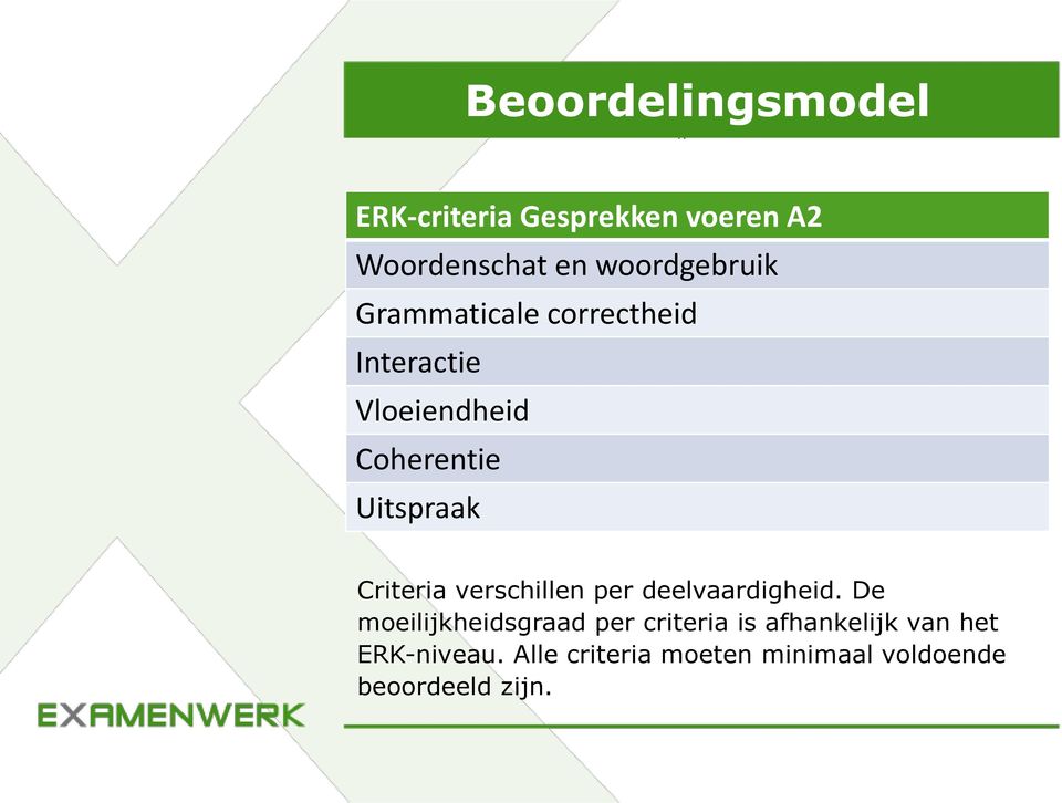 Uitspraak Criteria verschillen per deelvaardigheid.