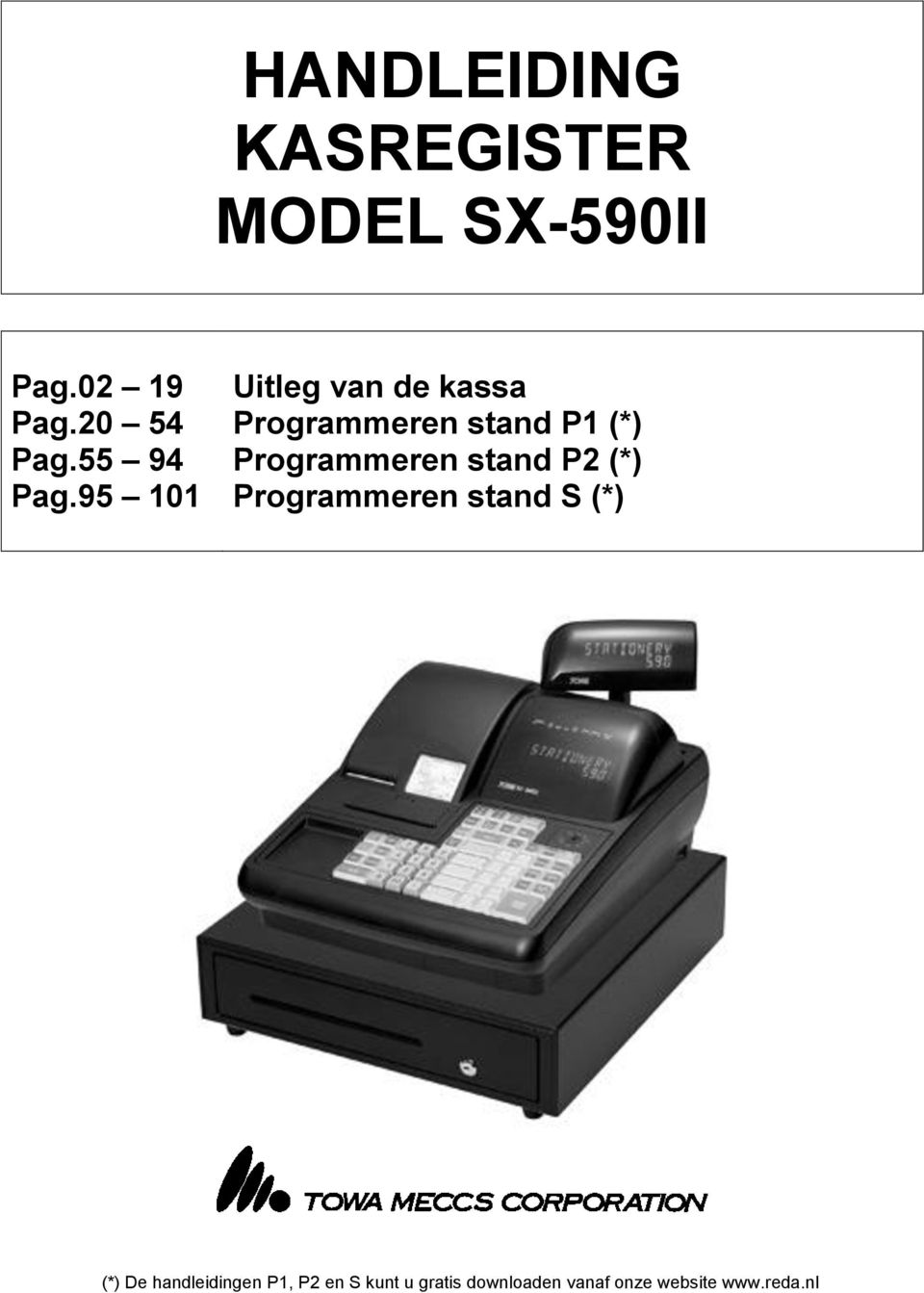 95 101 Uitleg van de kassa Programmeren stand P1 (*) Programmeren