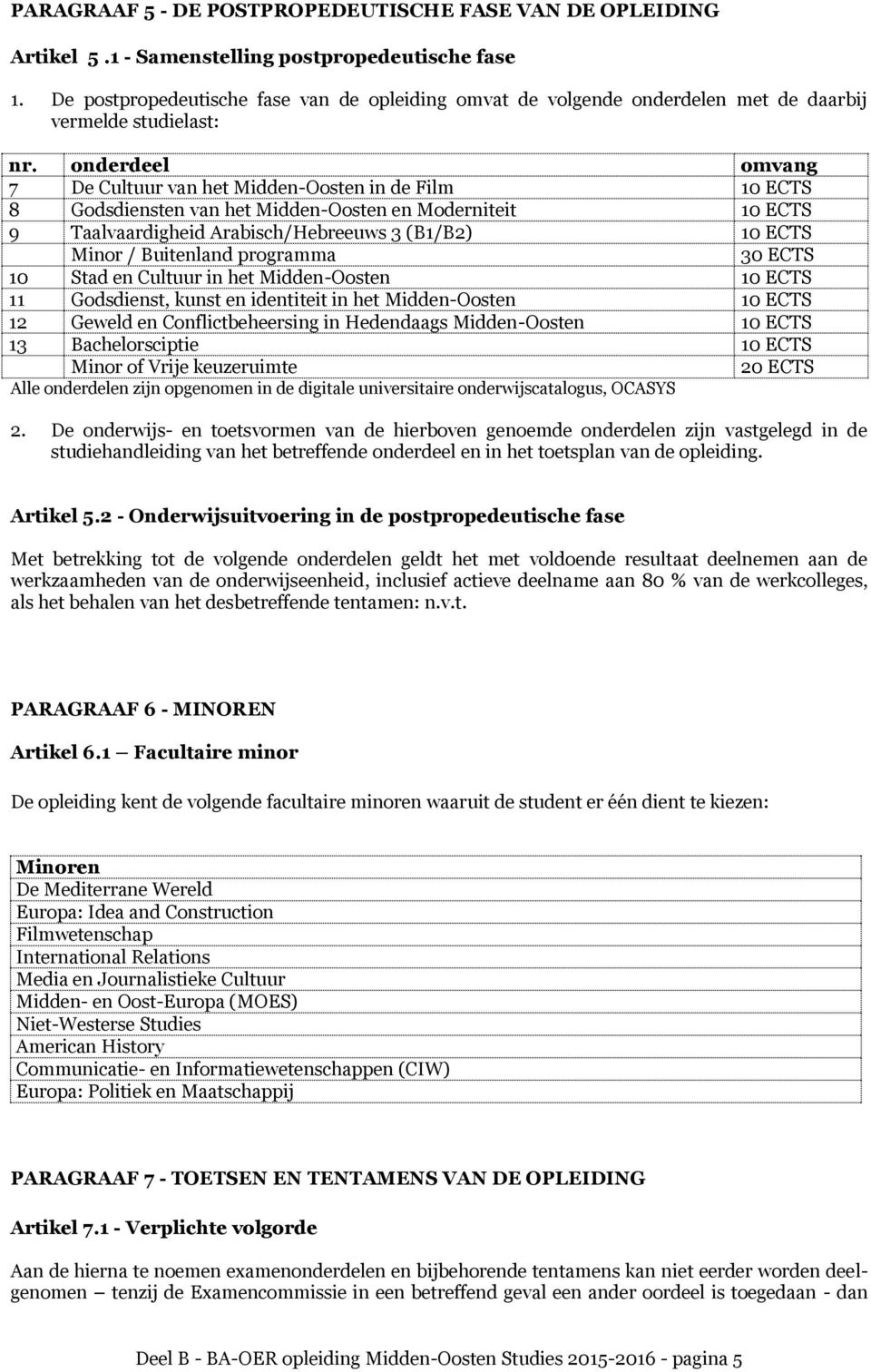 onderdeel omvang 7 De Cultuur van het Midden-Oosten in de Film 10 ECTS 8 Godsdiensten van het Midden-Oosten en Moderniteit 10 ECTS 9 Taalvaardigheid Arabisch/Hebreeuws 3 (B1/B2) 10 ECTS Minor /