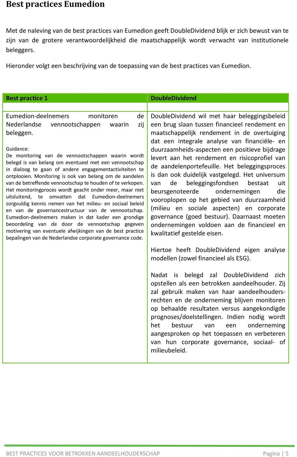 Best practice 1 Eumedion-deelnemers monitoren de Nederlandse vennootschappen waarin zij beleggen.