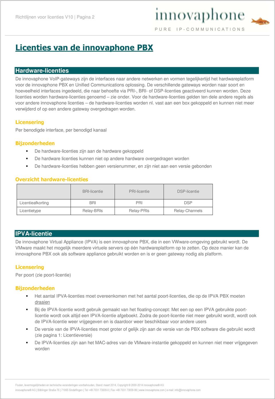 De verschillende gateways worden naar soort en hoeveelheid interfaces ingedeeld, die naar behoefte via PRI-, BRI- of DSP-licenties geactiveerd kunnen worden.