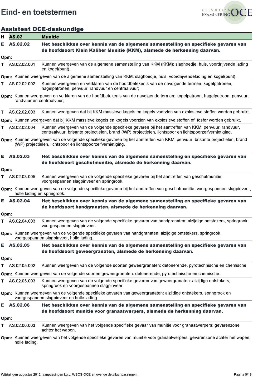 Kunnen weergeven van de algemene samenstelling van KKM (KKM): slaghoedje, huls, voordrijvende lading en kogel(punt).