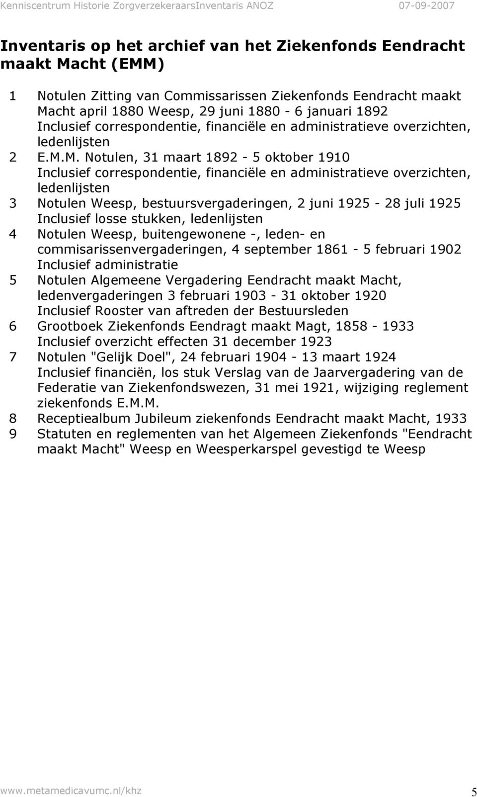 M. Notulen, 31 maart 1892-5 oktober 1910 Inclusief correspondentie, financiële en administratieve overzichten, ledenlijsten 3 Notulen Weesp, bestuursvergaderingen, 2 juni 1925-28 juli 1925 Inclusief