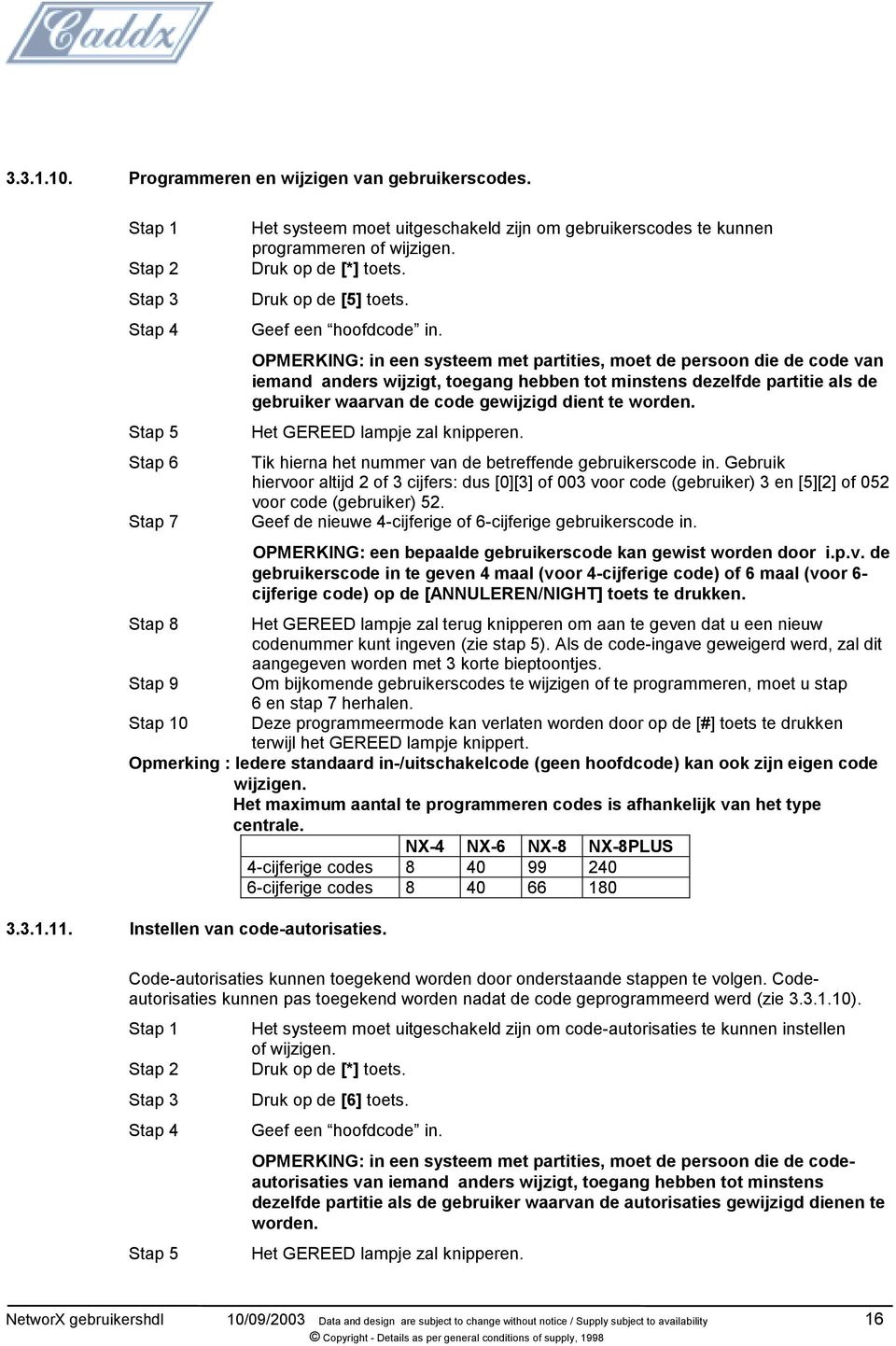 Druk op de [5] toets. Geef een hoofdcode in.