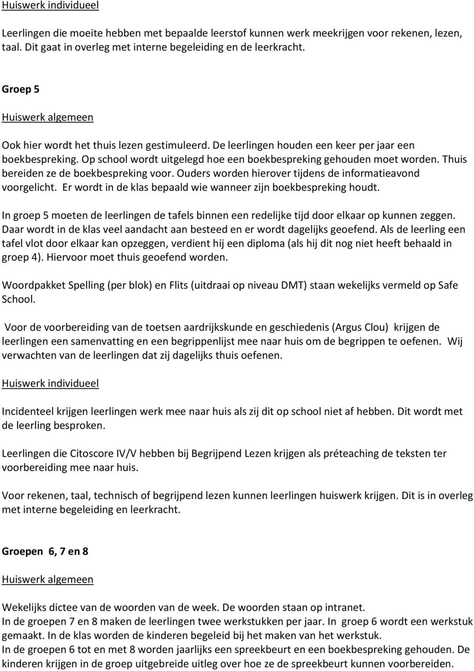 Thuis bereiden ze de boekbespreking voor. Ouders worden hierover tijdens de informatieavond voorgelicht. Er wordt in de klas bepaald wie wanneer zijn boekbespreking houdt.