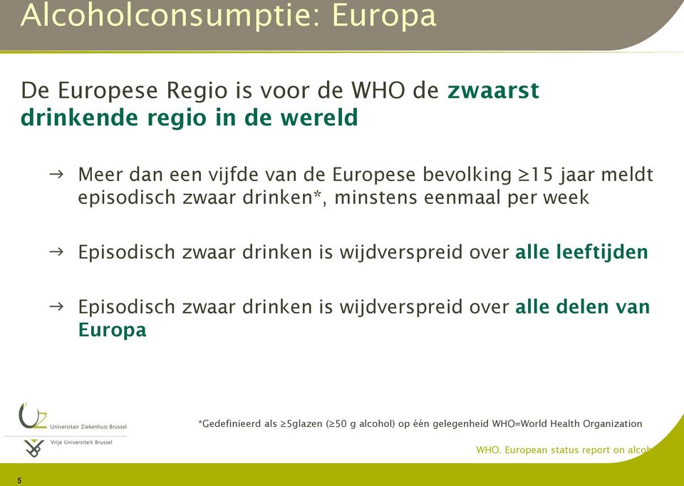 wijdverspreid over alle leeftijden Episodisch zwaar drinken is wijdverspreid over alle delen van Europa *Gedefinieerd