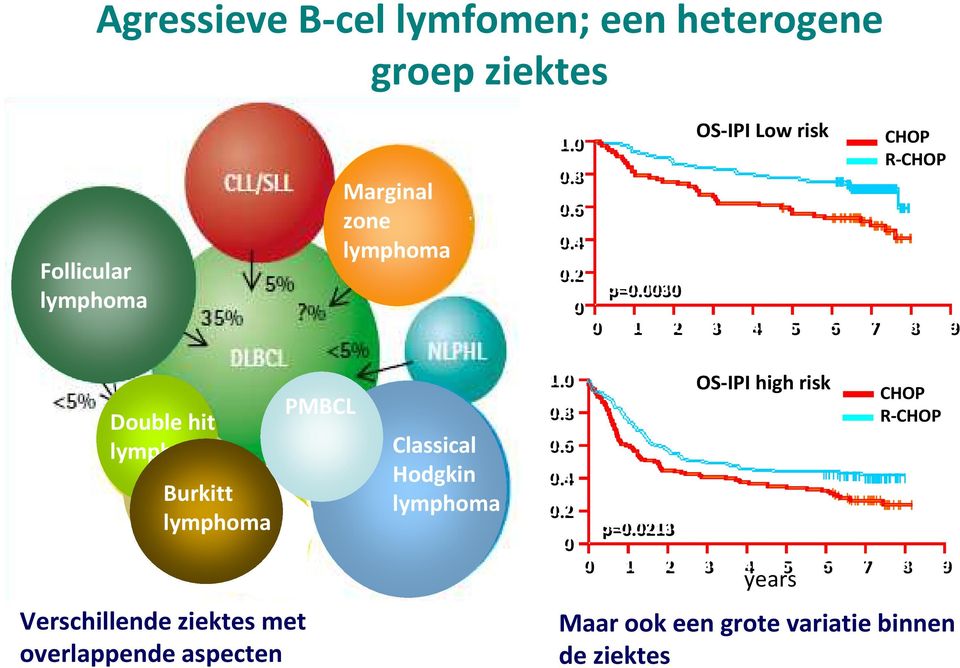 0030 OS-IPI Low risk CHOP R-CHOP 0 1 2 3 4 5 6 7 8 9 Double hit lymphoma Burkitt lymphoma Verschillende