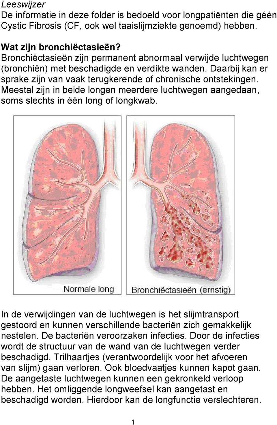 Meestal zijn in beide longen meerdere luchtwegen aangedaan, soms slechts in één long of longkwab.