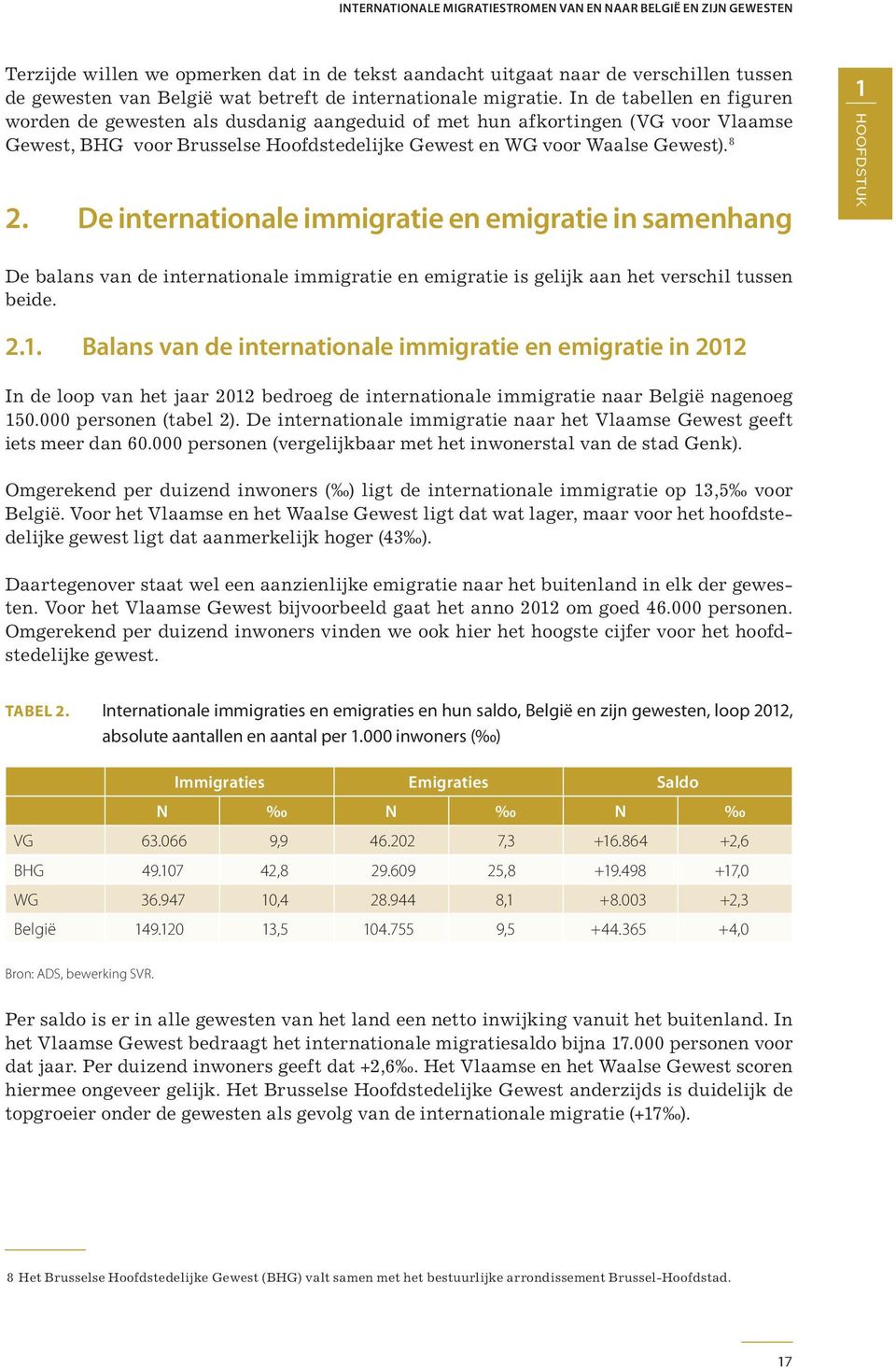 In de tabellen en figuren worden de gewesten als dusdanig aangeduid of met hun afkortingen (VG voor Vlaamse Gewest, BHG voor Brusselse Hoofdstedelijke Gewest en WG voor Waalse Gewest). 8 2.