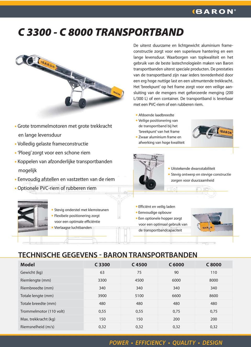 De prestaties van de transportband zijn naar ieders tevredenheid door een erg hoge nuttige last en een uitmuntende trekkracht.