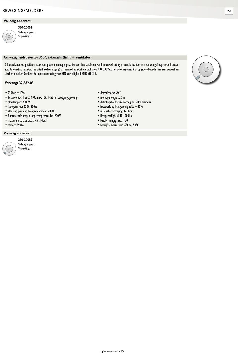 Het detectiegebied kan opgedeeld worden via een aanpasbaar afschermmasker. Conform Europese normering voor EMC en veiligheid E60669-2-. Vervangt 32-832-03 230Vac ±0% Relaiscontact en 2:.O. max.